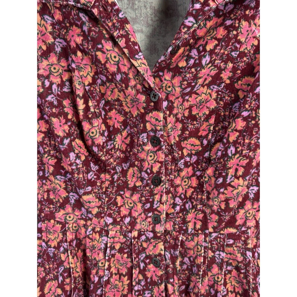 Free People NWT Floral Corduroy Mini Dress Size 2 Berry Plum Button Front Boho - Picture 13 of 14